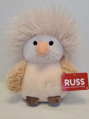 RUSS Plush Hedgehog in Cream and Tan with Fluffy Mohawk
